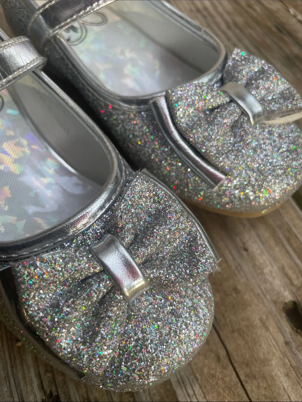Cherokee Girls Silver Glitter Mary Jane Bow Dress Shoes Size 9